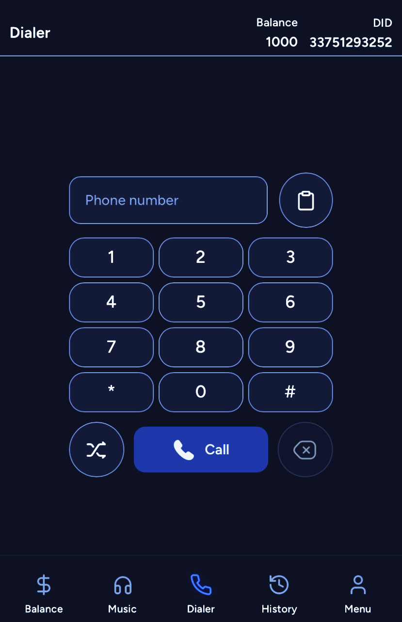 WorldTelekom App Interface
